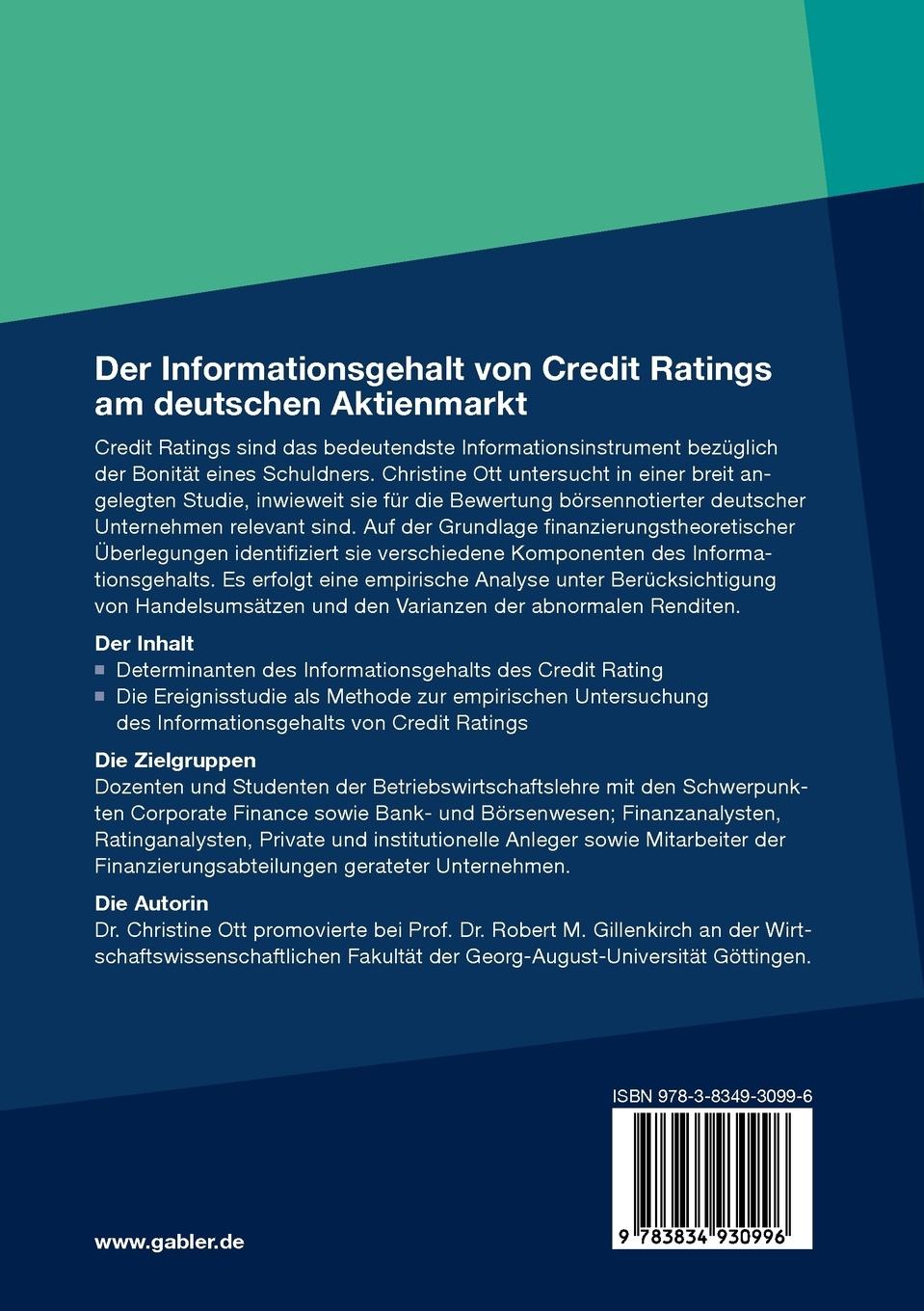 Rückseitencover Der Informationsgehalt von Credit Ratings am deutschen Aktienmarkt