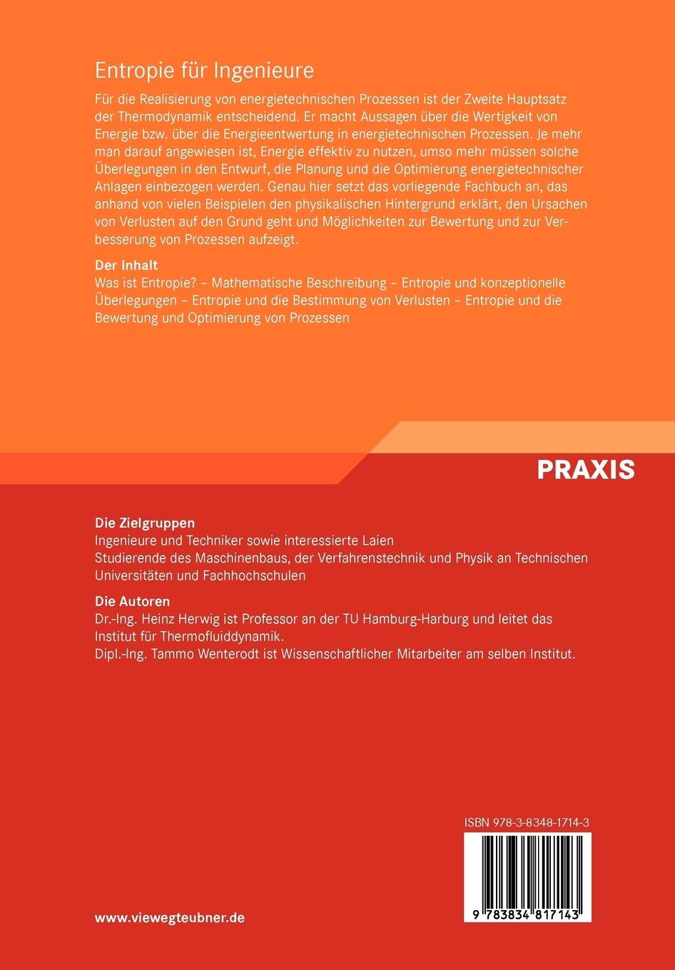 Rückseitencover Entropie für Ingenieure