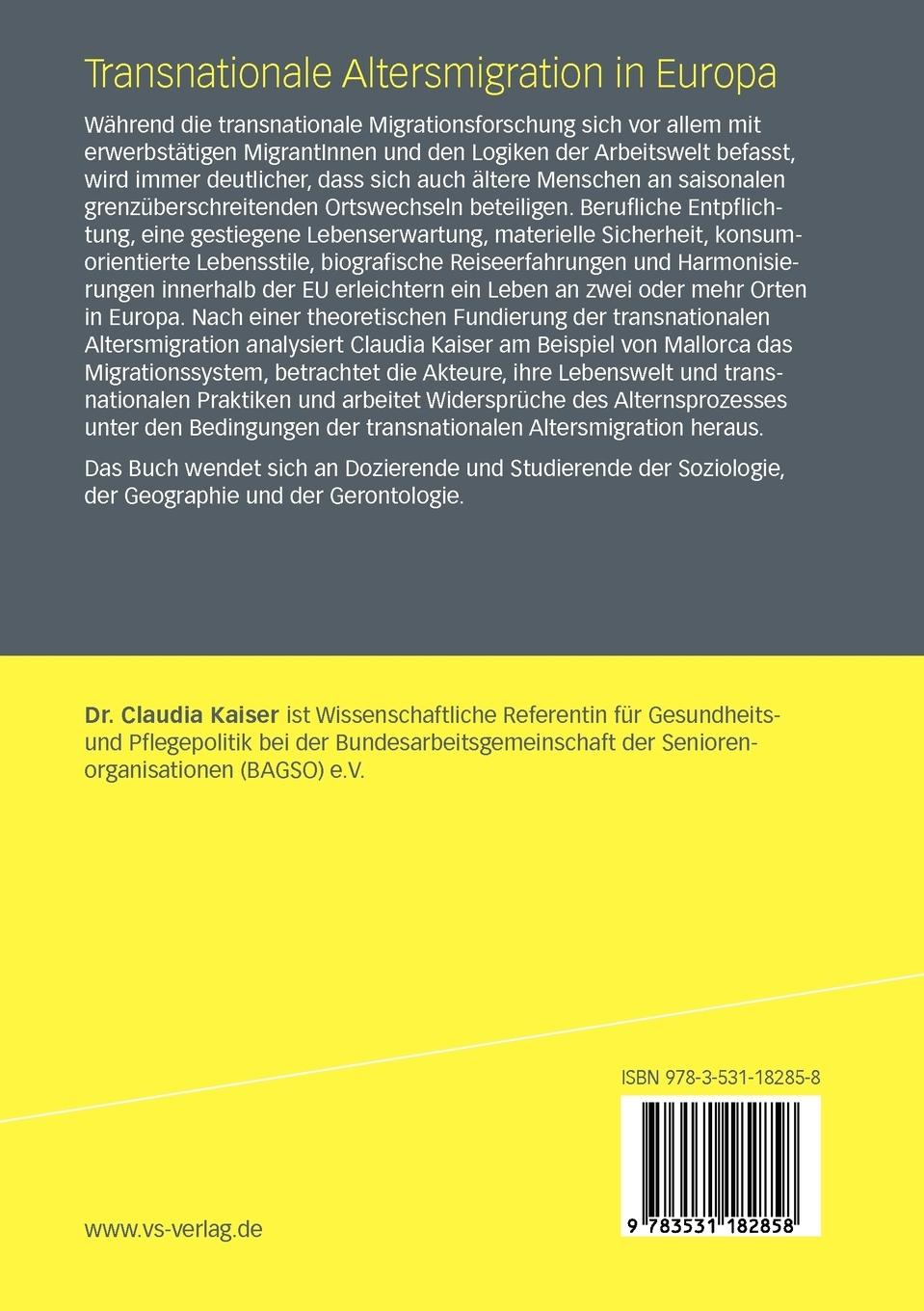 Rückseitencover Transnationale Altersmigration in Europa