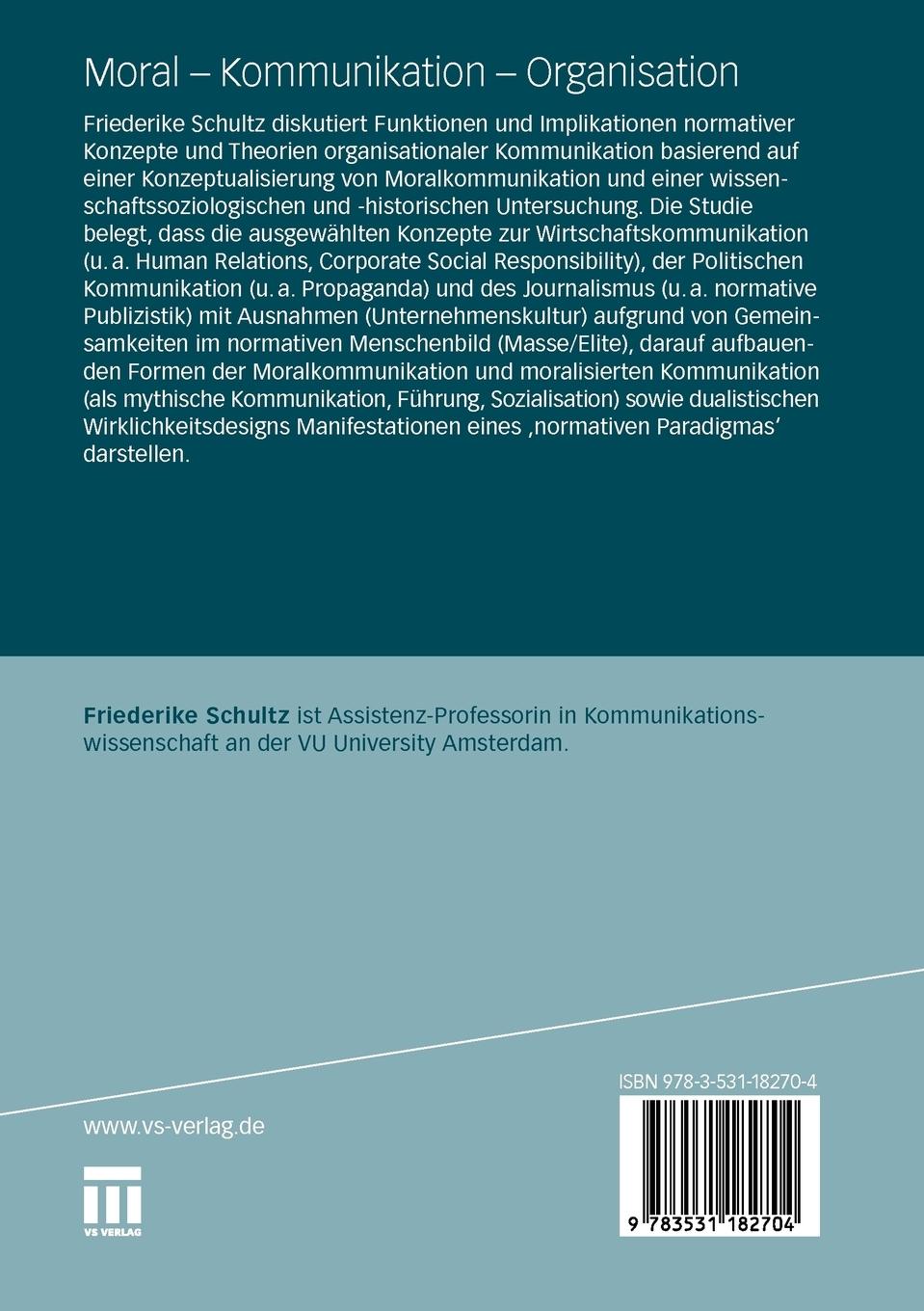 Rückseitencover Moral - Kommunikation - Organisation