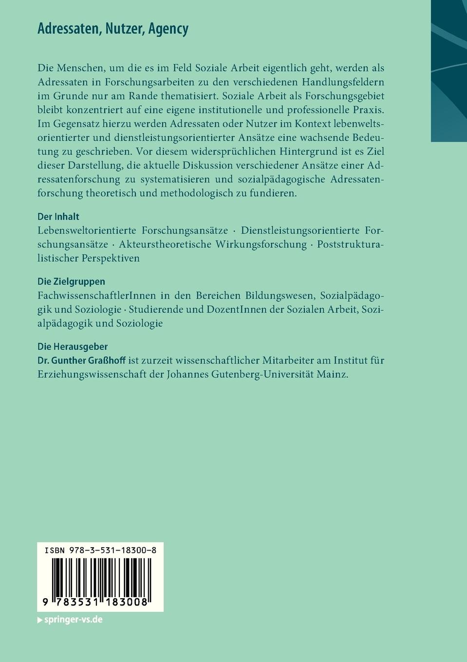 Rückseitencover Adressaten, Nutzer, Agency