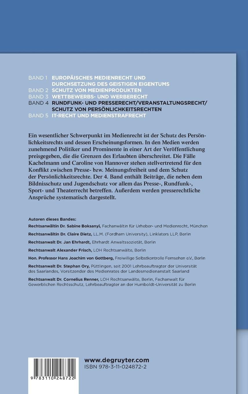 Rückseitencover Rundfunk- und Presserecht/Veranstaltungsrecht/Schutz von Persönlichkeitsrechten