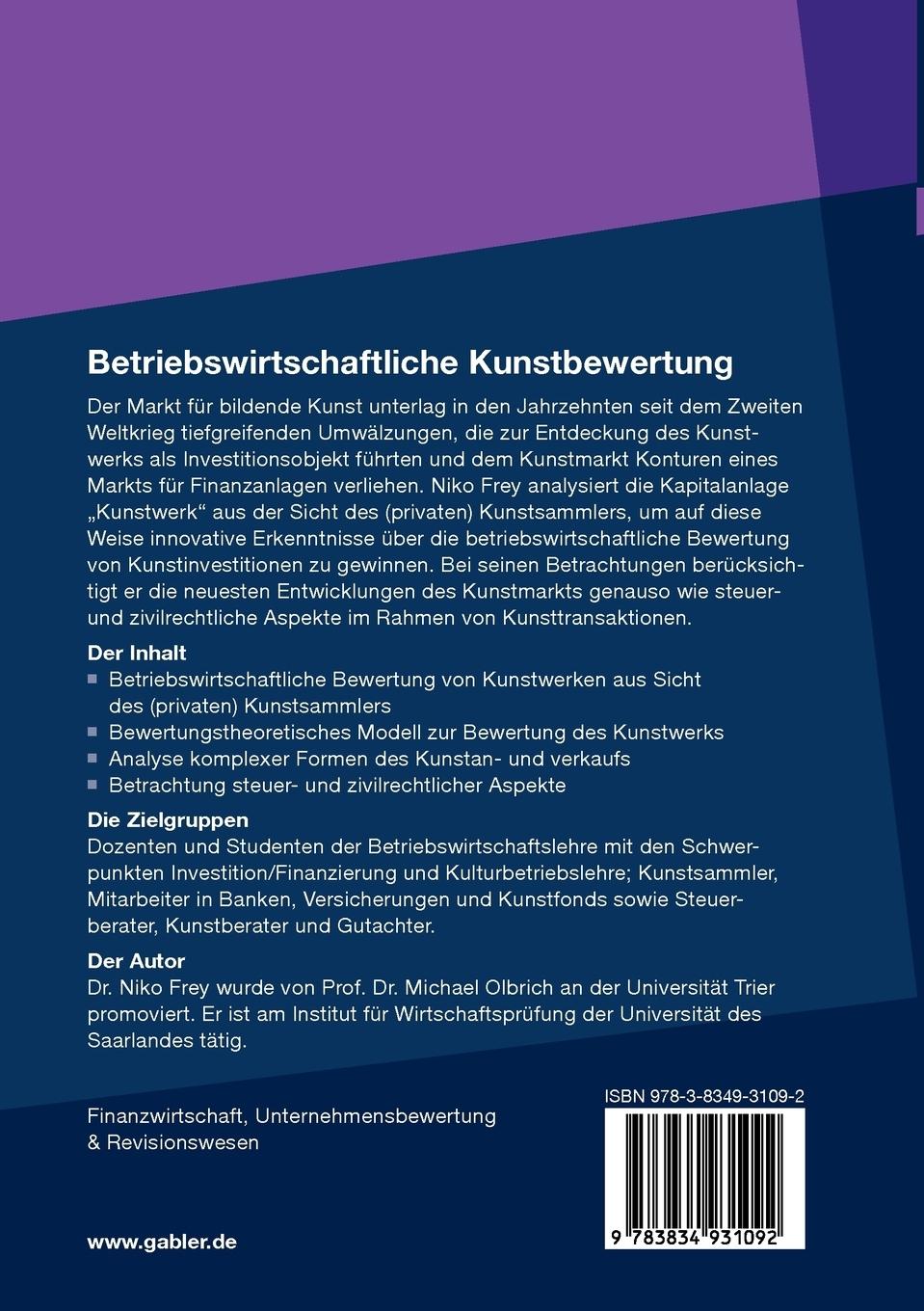 Rückseitencover Betriebswirtschaftliche Kunstbewertung