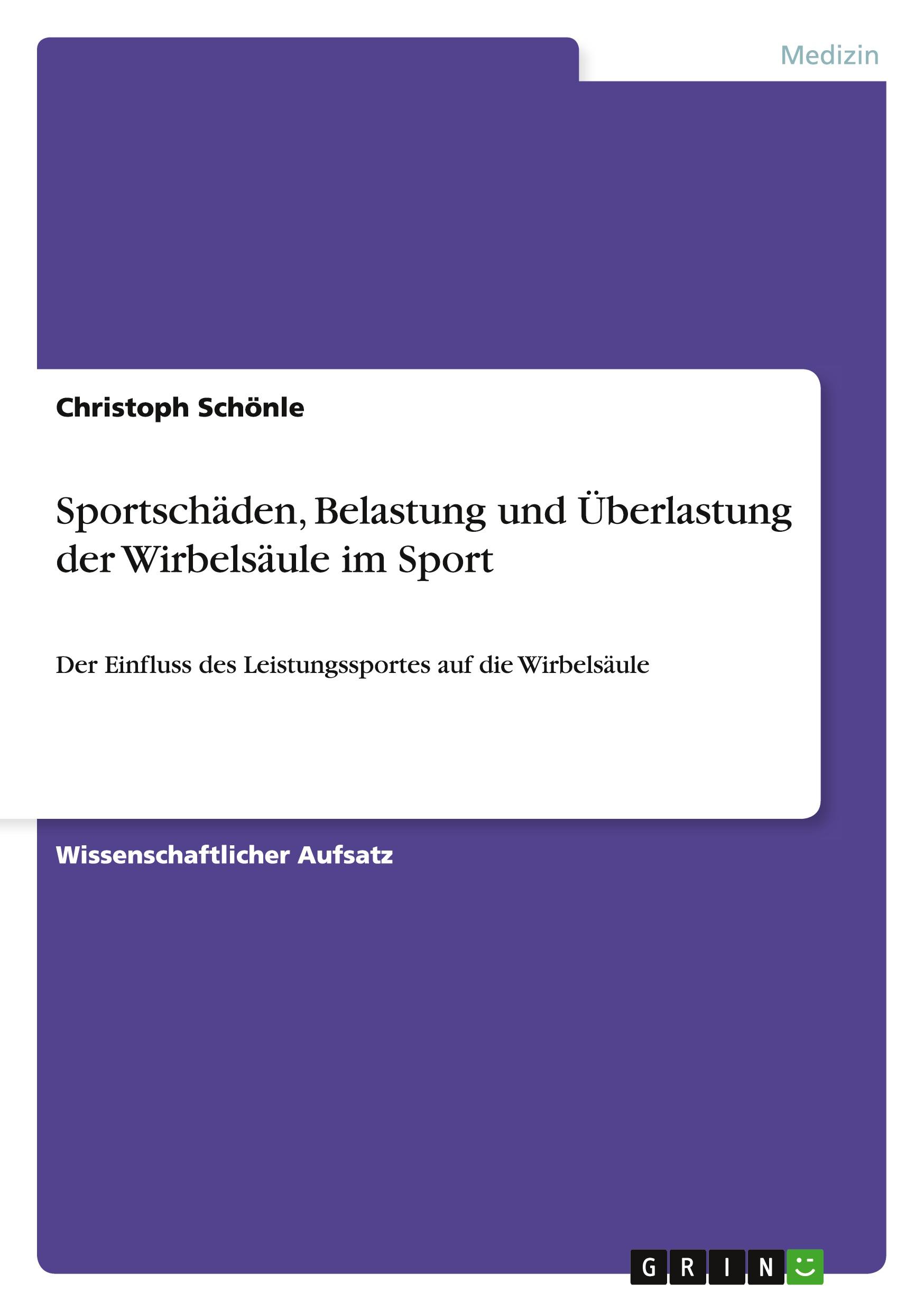 Vorderes Coverbild Sportschäden, Belastung und Überlastung der Wirbelsäule im Sport