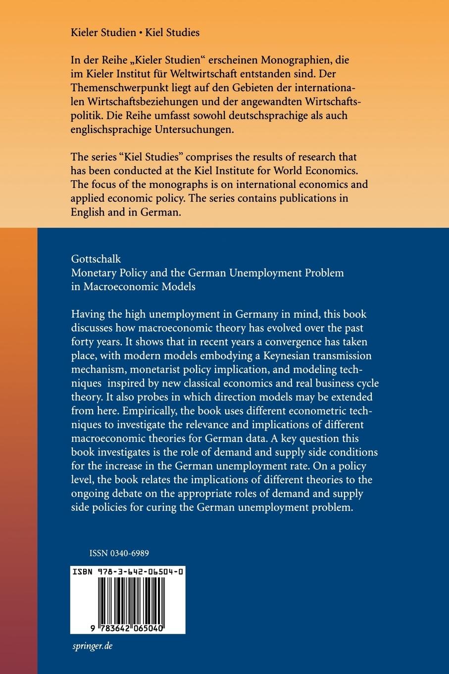 Rückseitencover Monetary Policy and the German Unemployment Problem in Macroeconomic Models