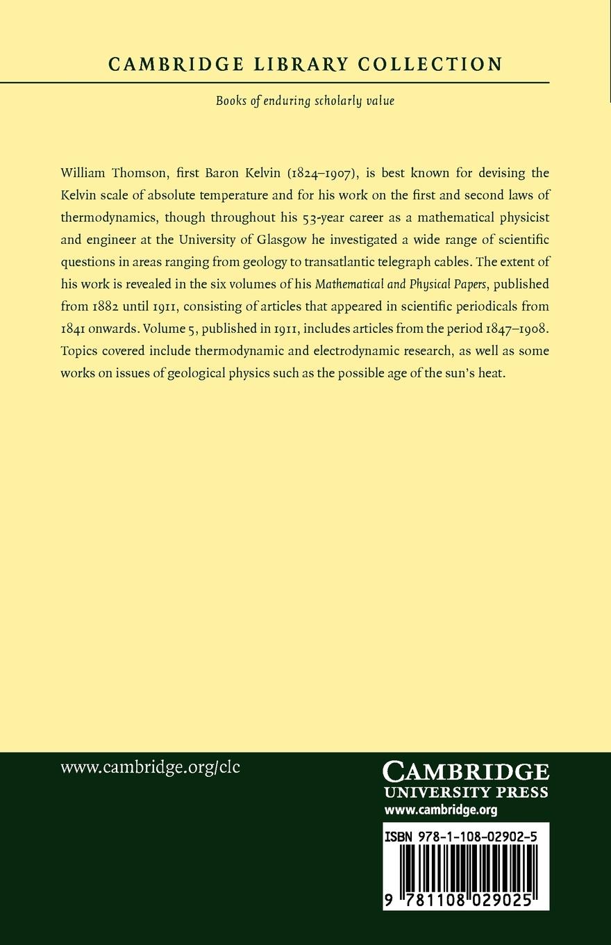 Rückseitencover Mathematical and Physical Papers - Volume 5