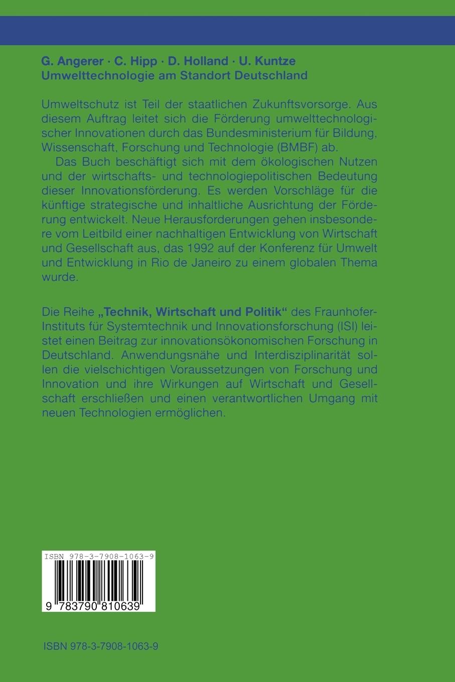 Rückseitencover Umwelttechnologie am Standort Deutschland