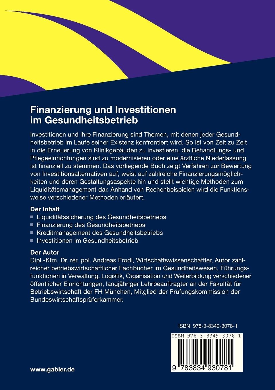 Rückseitencover Finanzierung und Investitionen im Gesundheitsbetrieb