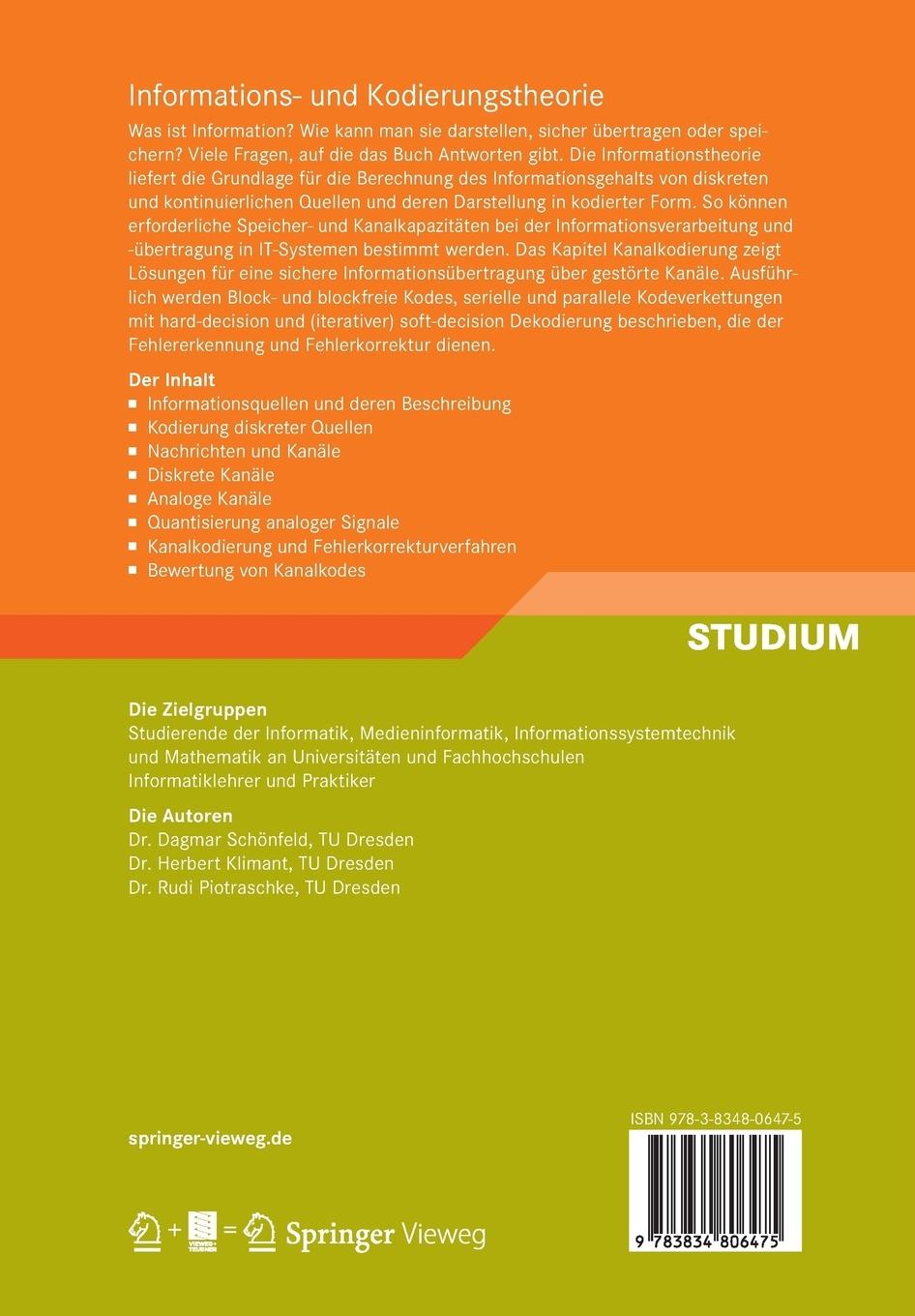 Rückseitencover Informations- und Kodierungstheorie