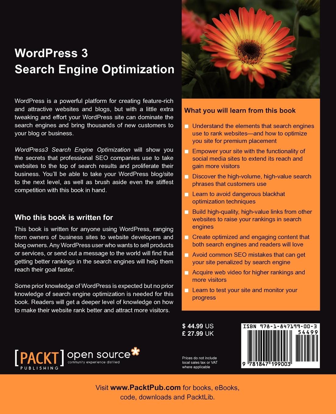 Rückseitencover Wordpress 3.0 Search Engine Optimization