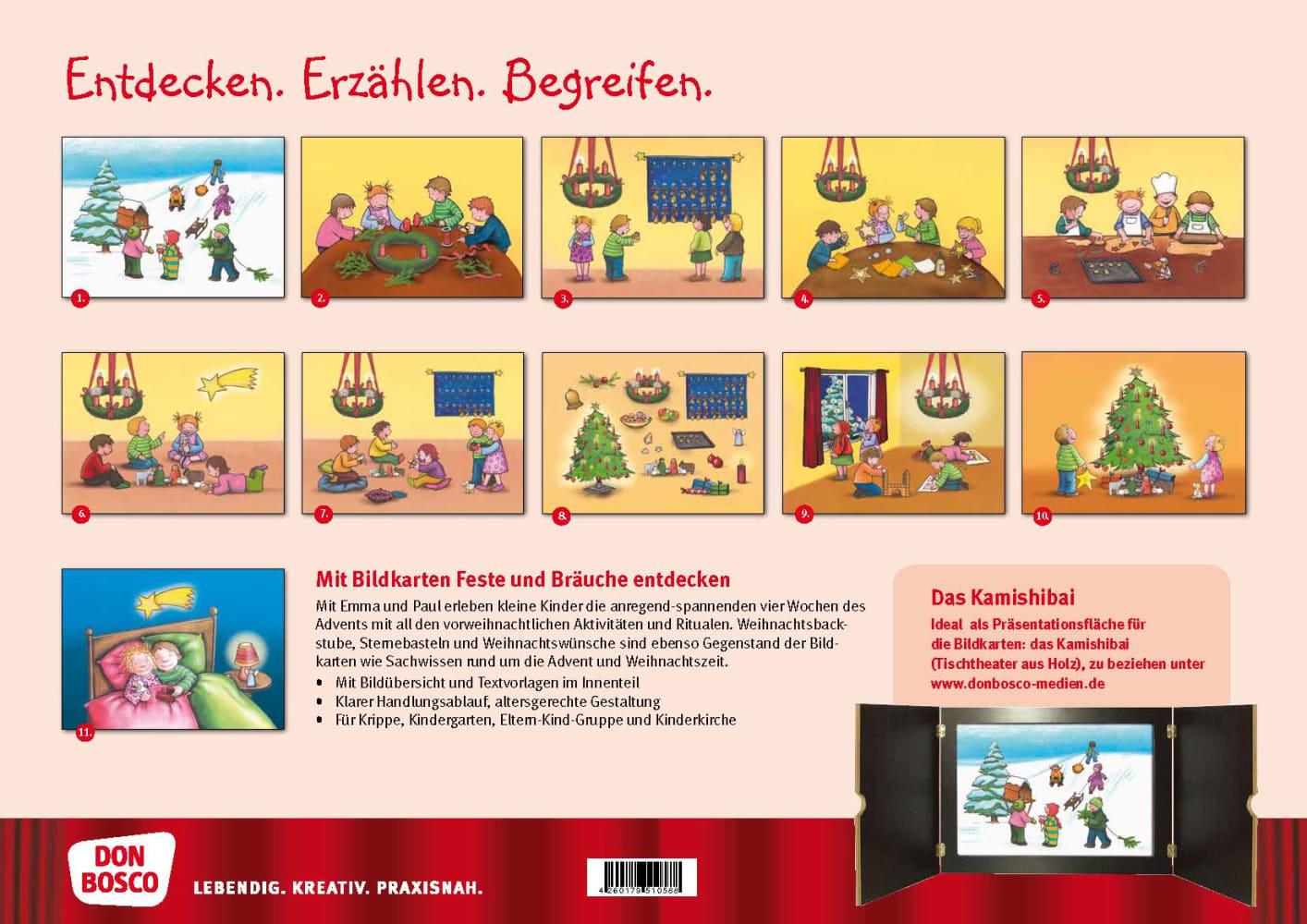 Beispielinhalt (Bild) Advent und Weihnachten feiern mit Emma und Paul. Kamishibai Bildkartenset