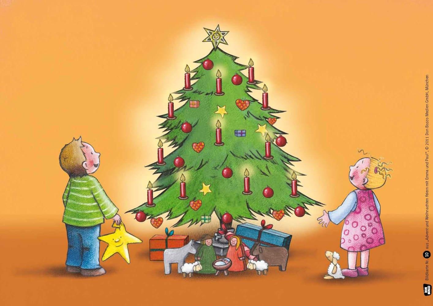 Beispielinhalt (Bild) Advent und Weihnachten feiern mit Emma und Paul. Kamishibai Bildkartenset