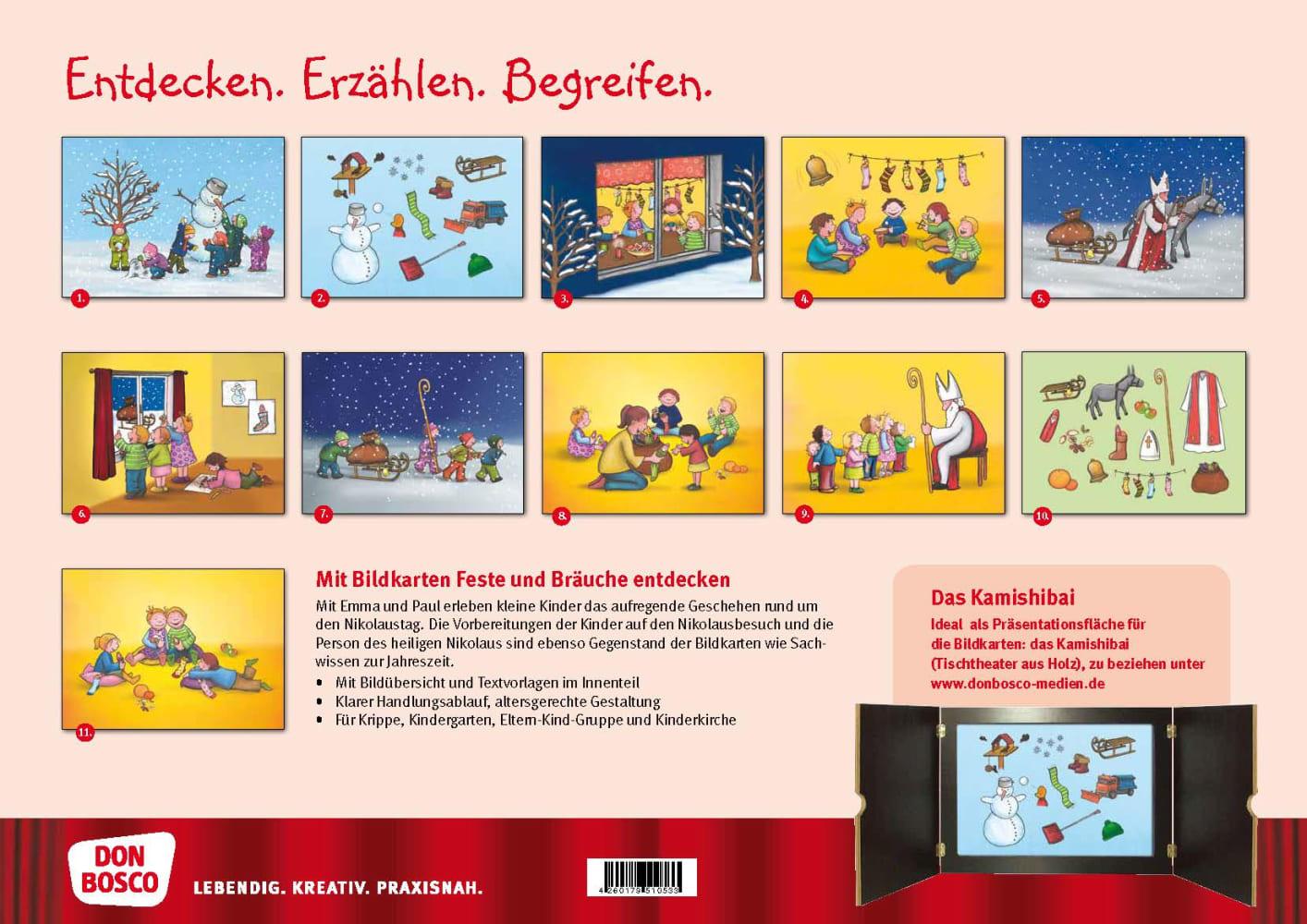 Beispielinhalt (Bild) Nikolaus feiern mit Emma und Paul. Kamishibai Bildkartenset.