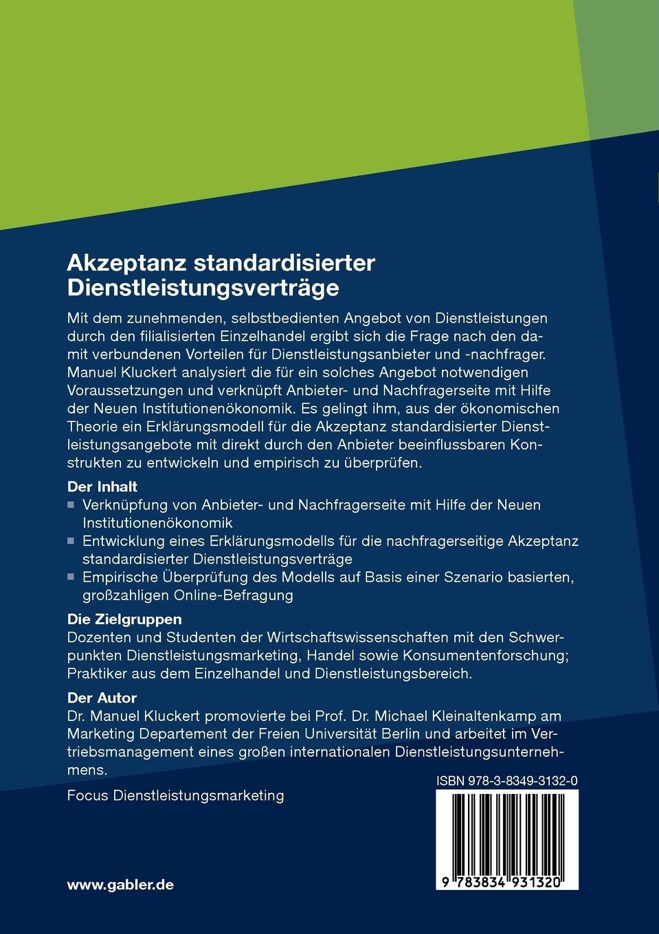 Rückseitencover Akzeptanz standardisierter Dienstleistungsverträge