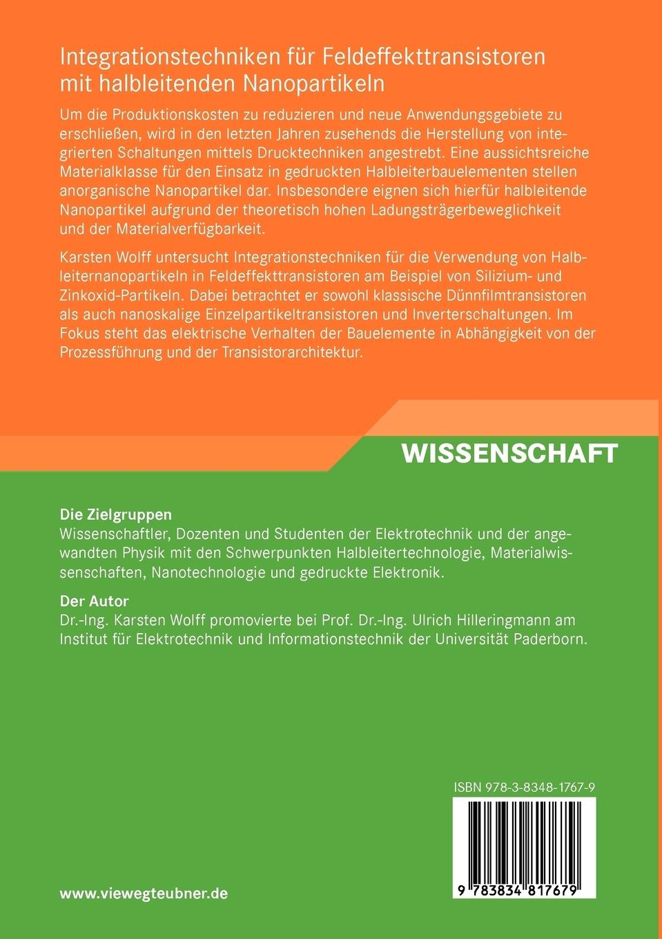 Rückseitencover Integrationstechniken für Feldeffekttransistoren mit halbleitenden Nanopartikeln