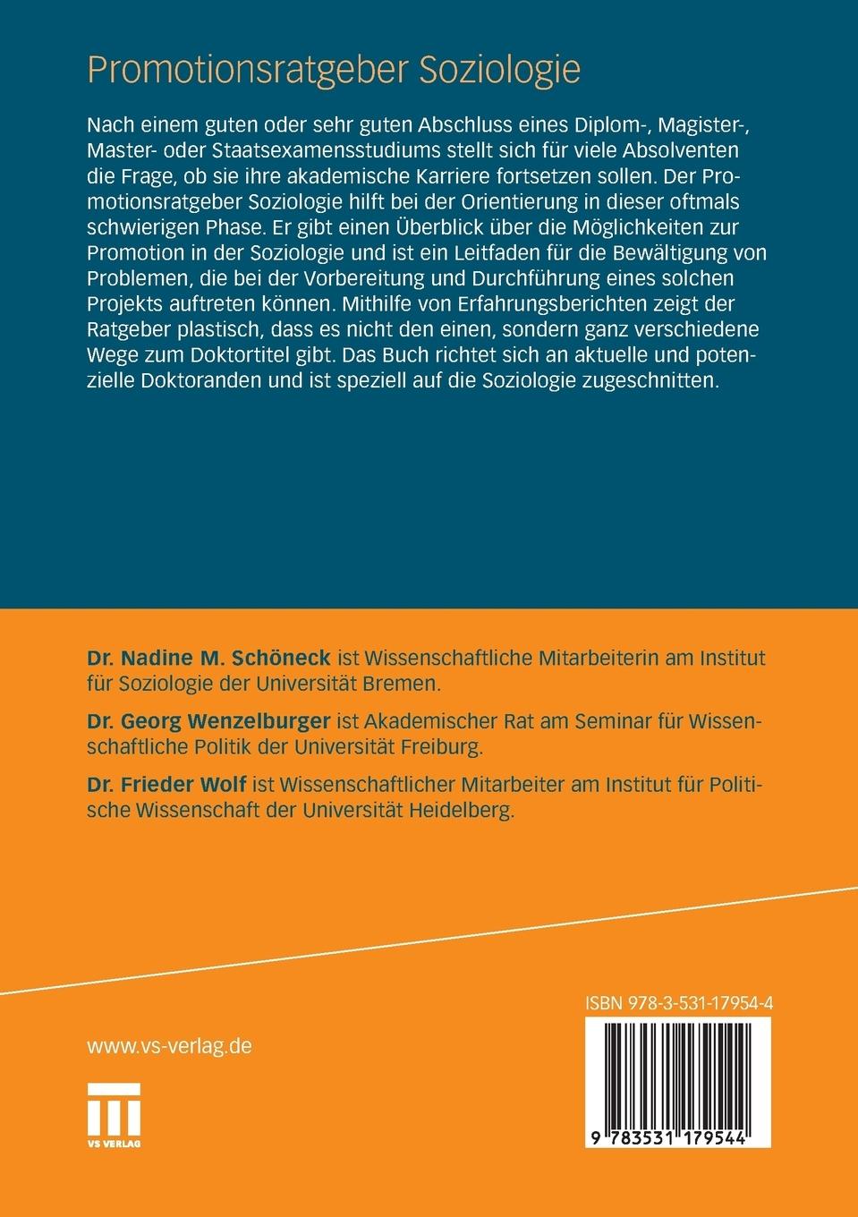 Rückseitencover Promotionsratgeber Soziologie