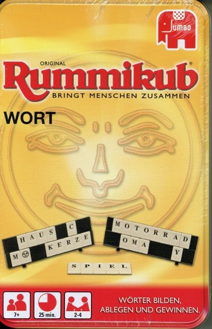 Vorderes Coverbild Original Rummikub WORT Kompakt in Metalldose