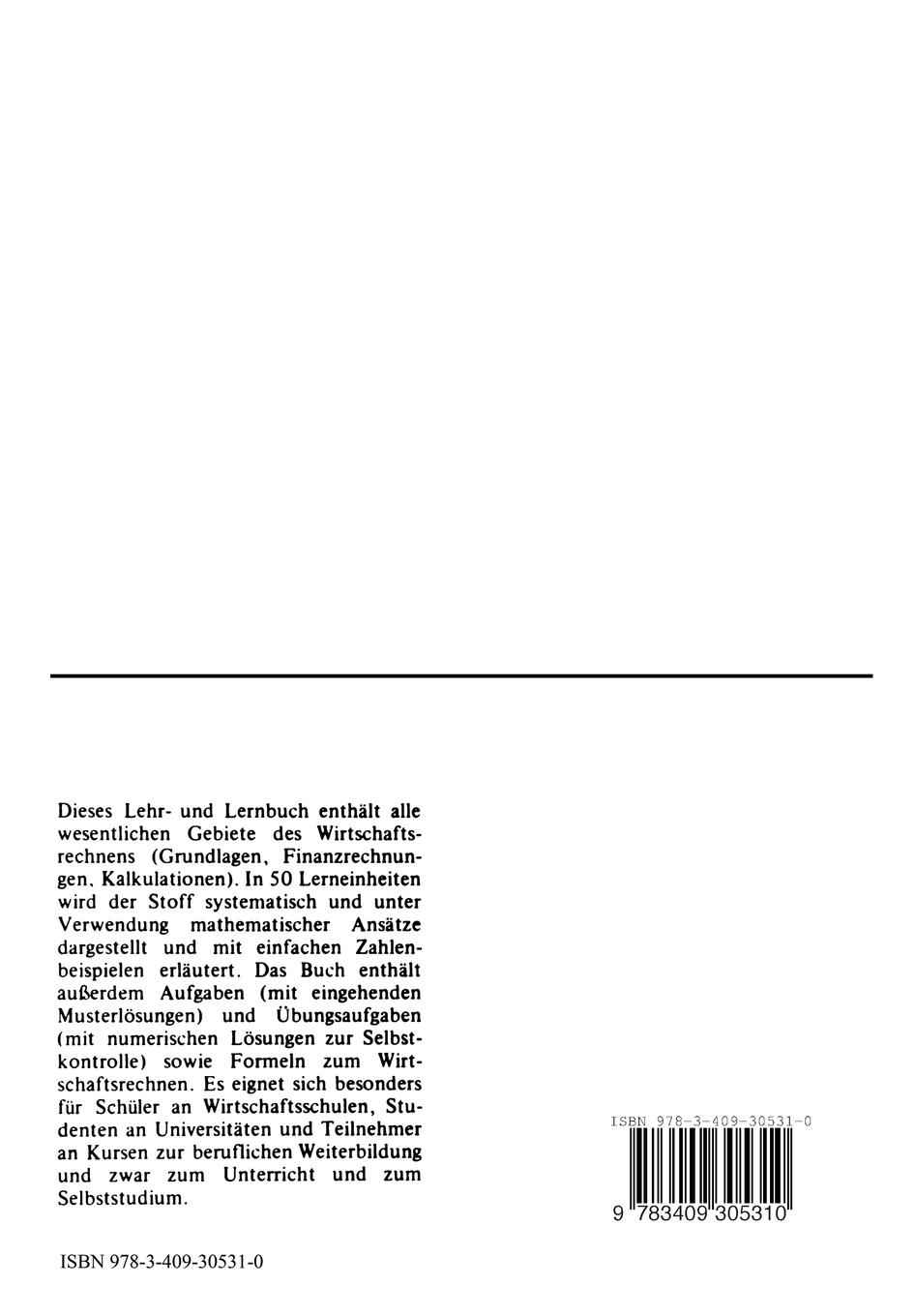 Rückseitencover Wirtschaftsrechnen