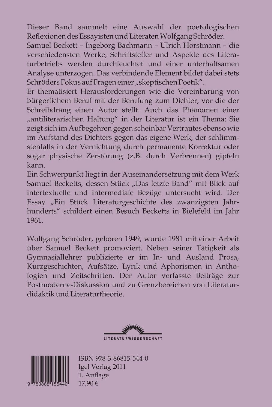 Rückseitencover Die Unverfügbarkeit der Poesie