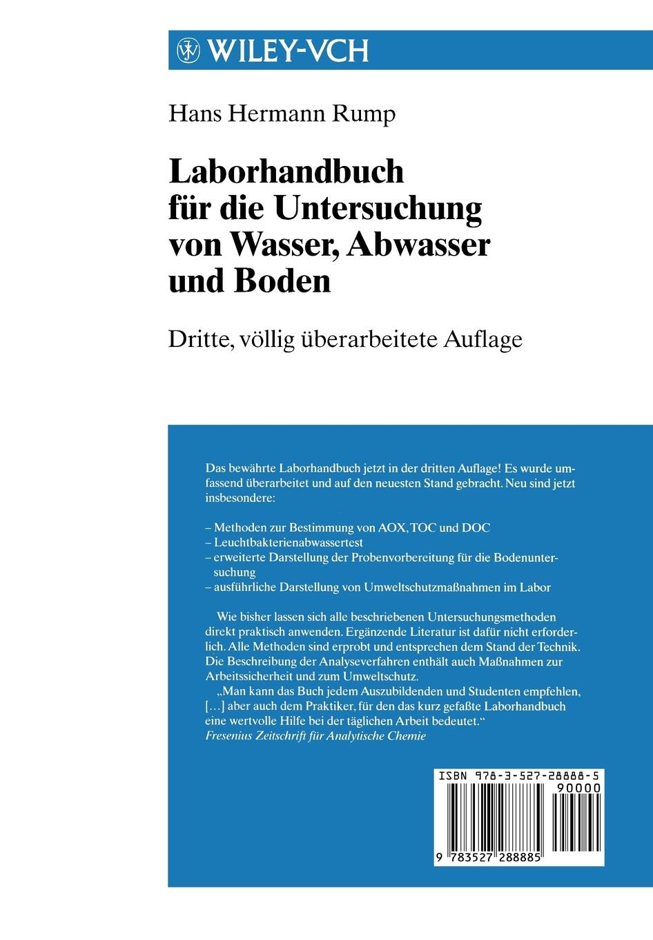 Rückseitencover Laborhandbuch für die Untersuchung von Wasser, Abwasser und Boden