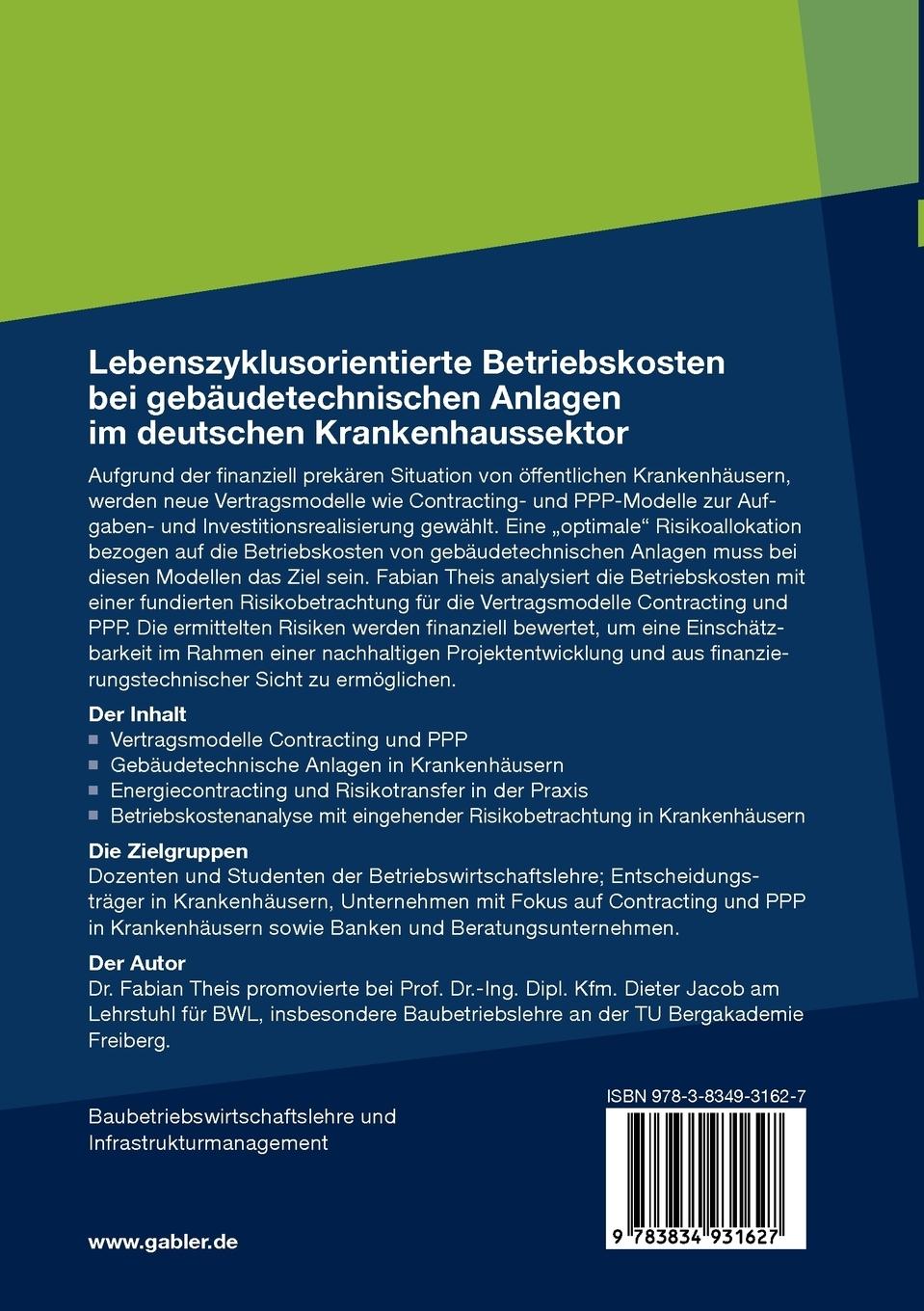 Rückseitencover Lebenszyklusorientierte Betriebskosten bei gebäudetechnischen Anlagen im deutschen Krankenhaussektor
