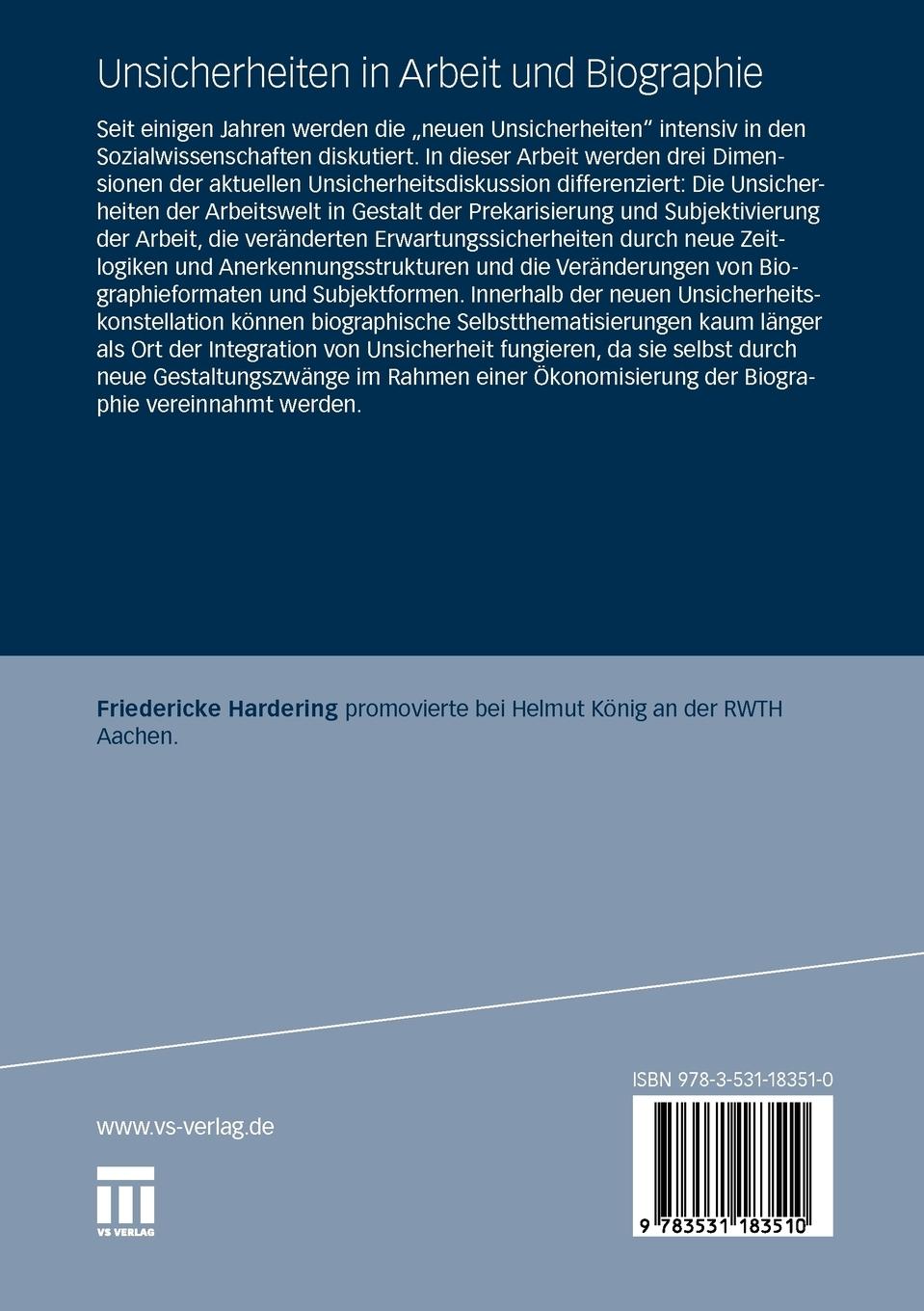 Rückseitencover Unsicherheiten in Arbeit und Biographie