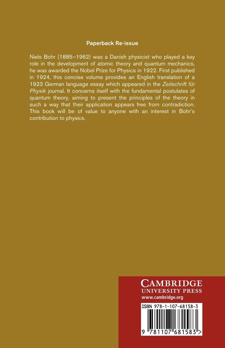 Rückseitencover Niels Bohr on the Application of the Quantum Theory to Atomic             Structure