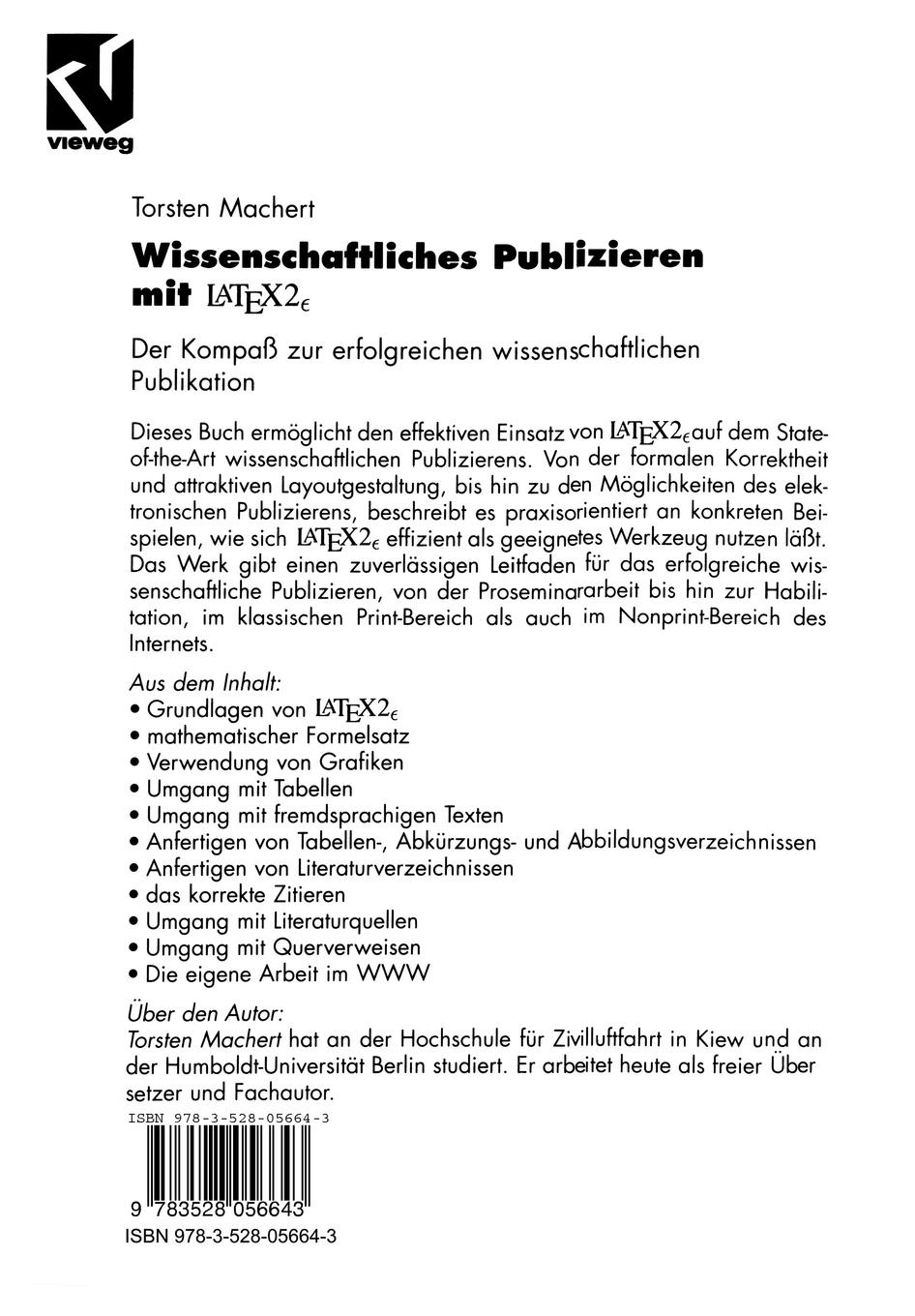 Rückseitencover Wissenschaftliches Publizieren mit LaTex 2¿