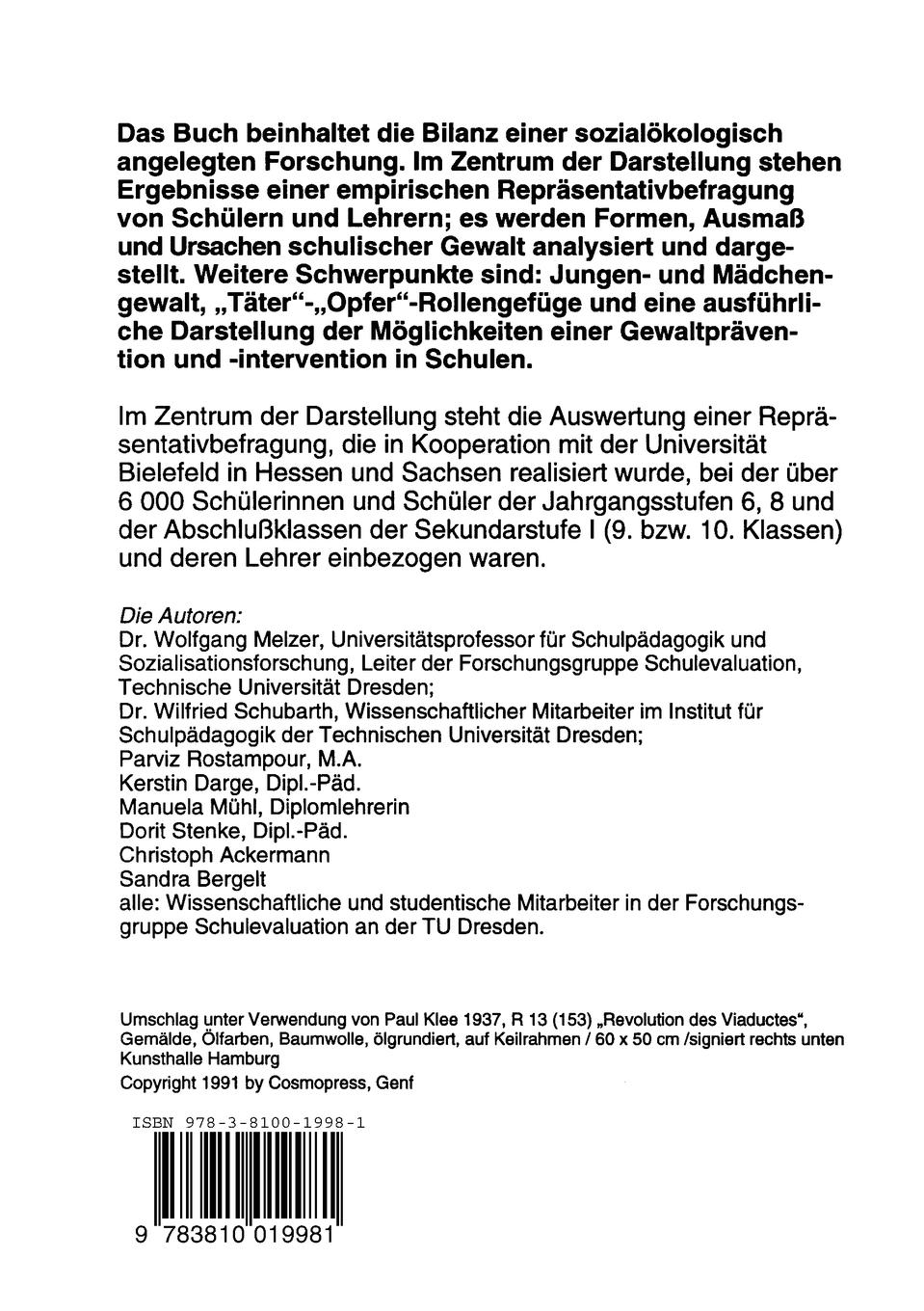 Rückseitencover Gewalt als soziales Problem in Schulen