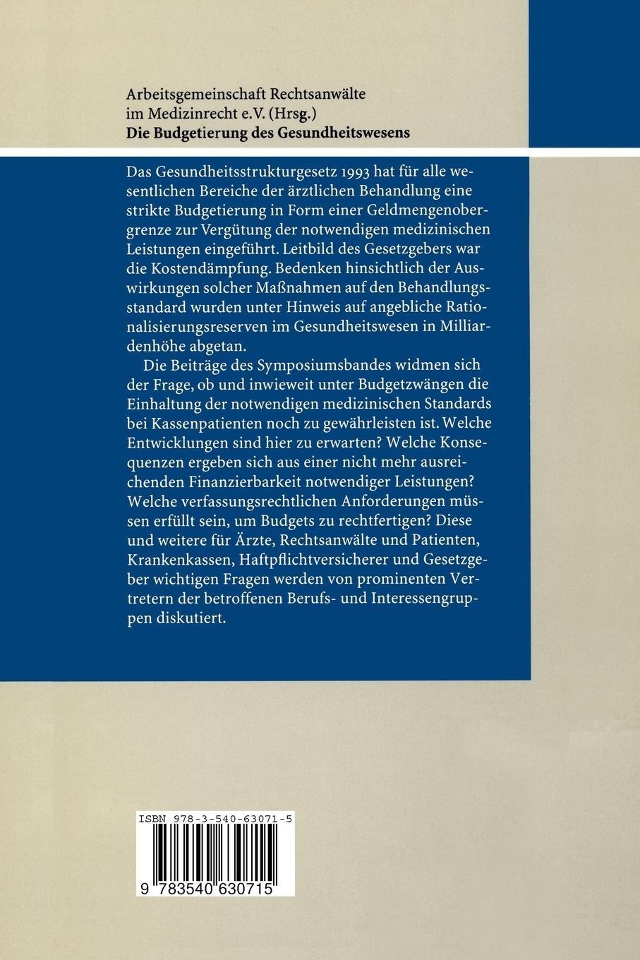 Rückseitencover Die Budgetierung des Gesundheitswesens