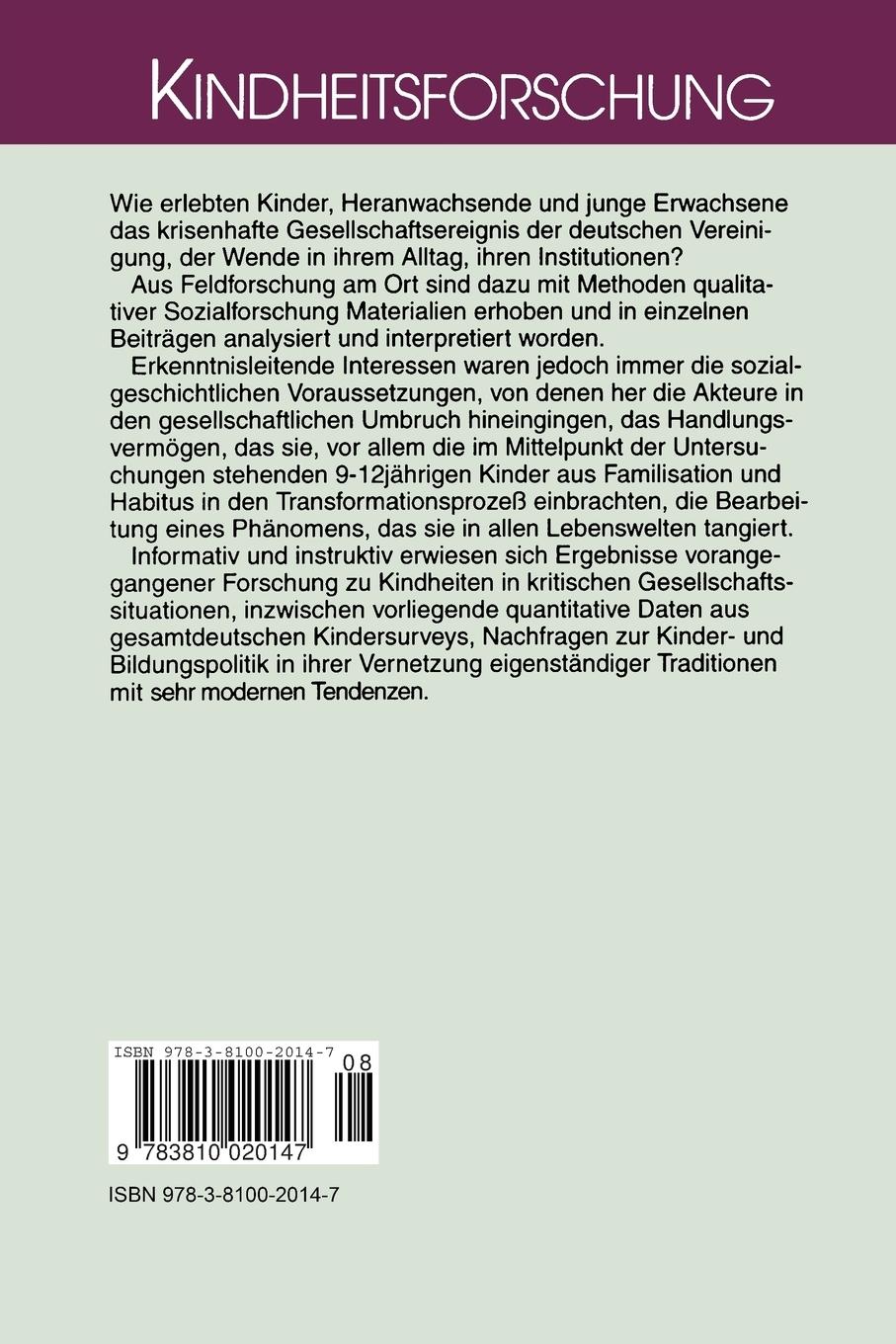 Rückseitencover Kindheit in der Wende - Wende der Kindheit?