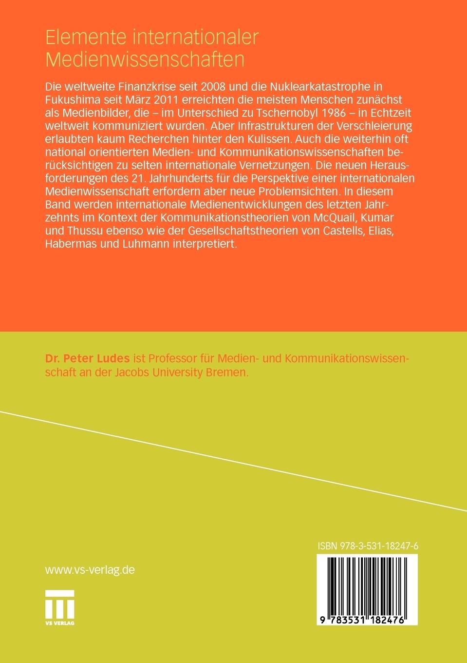 Rückseitencover Elemente internationaler Medienwissenschaften