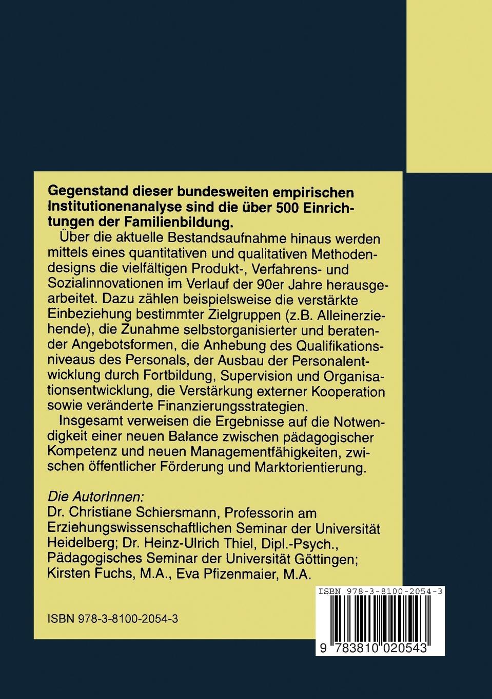 Rückseitencover Innovationen in Einrichtungen der Familienbildung