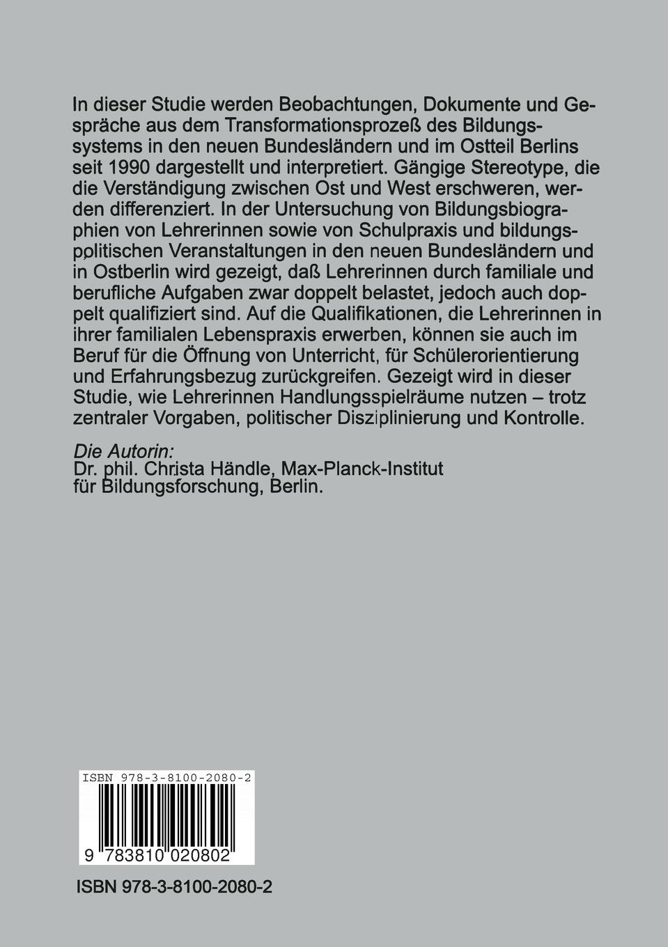 Rückseitencover Lehrerinnen in System und Lebenswelt