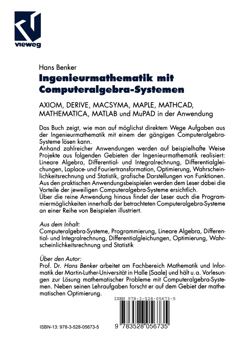 Rückseitencover Ingenieurmathematik mit Computeralgebra-Systemen