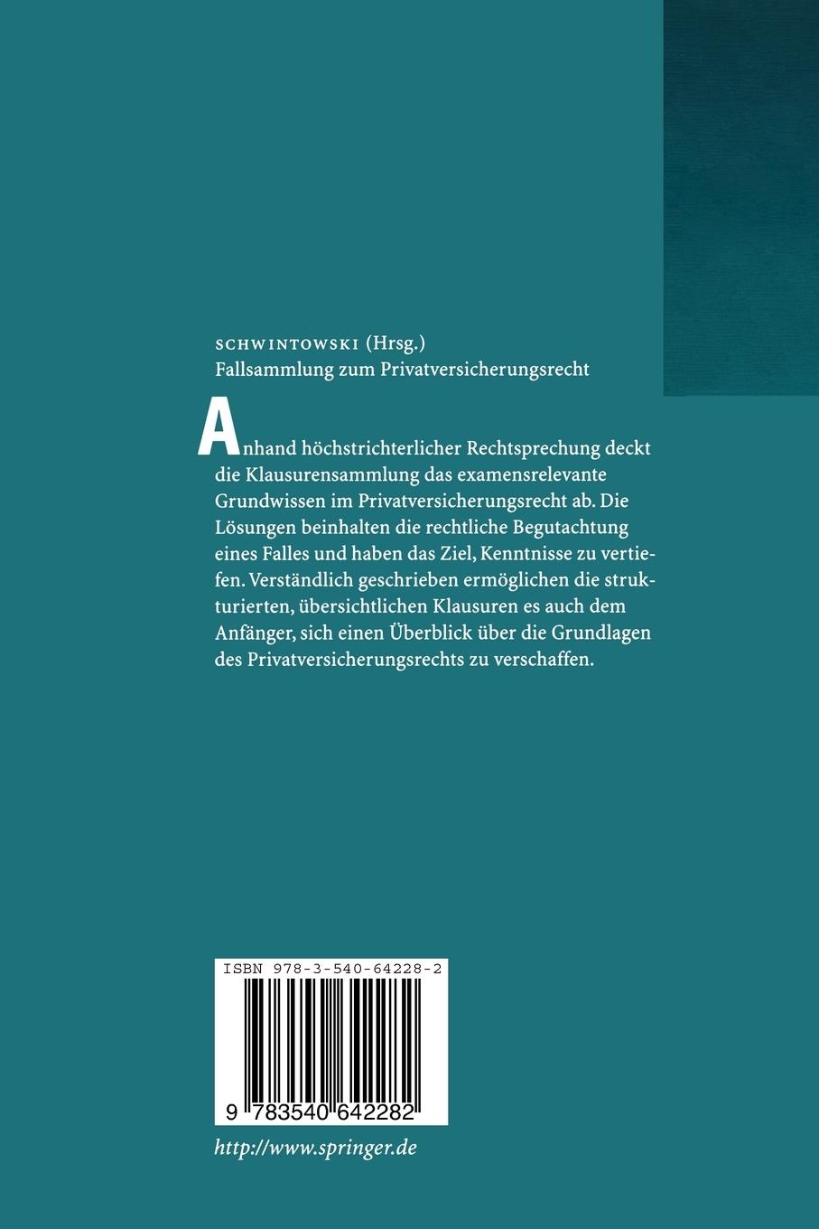Rückseitencover Fallsammlung zum Privatversicherungsrecht