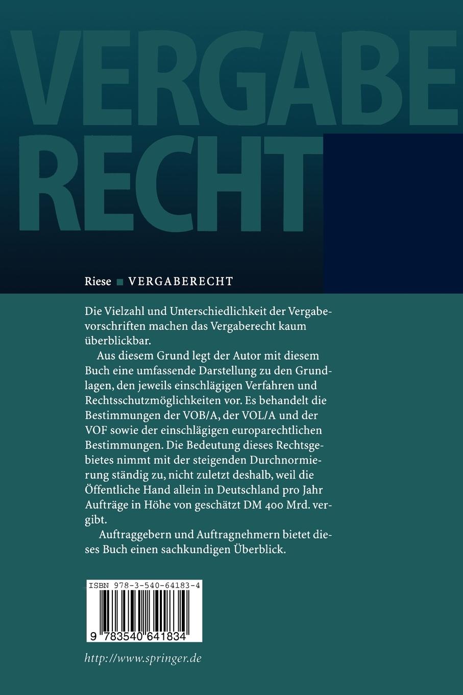 Rückseitencover Vergaberecht