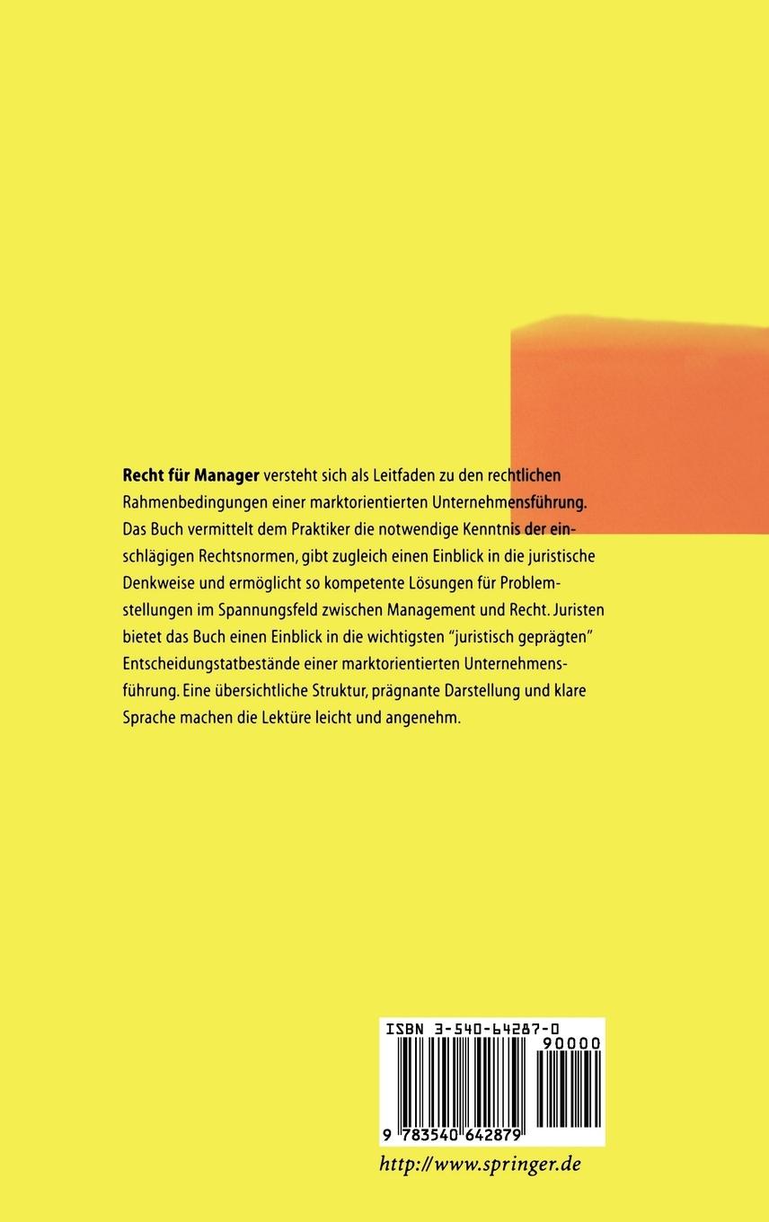 Rückseitencover Recht für Manager