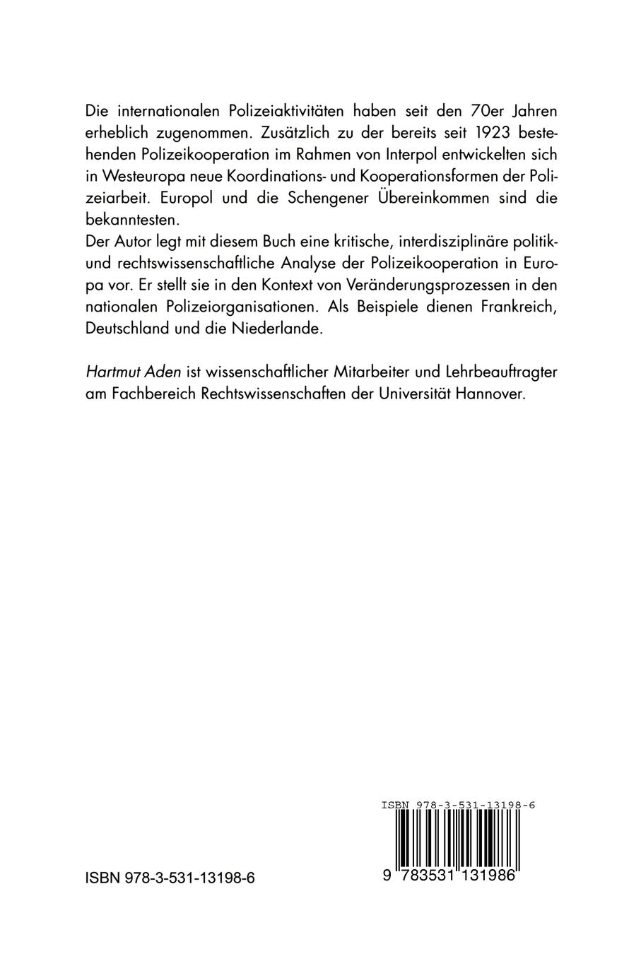 Rückseitencover Polizeipolitik in Europa