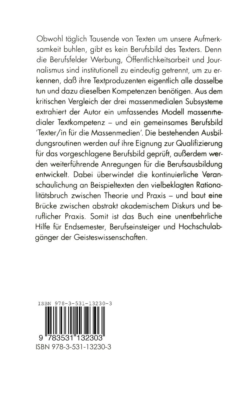 Rückseitencover Schreiben in Werbung, PR und Journalismus