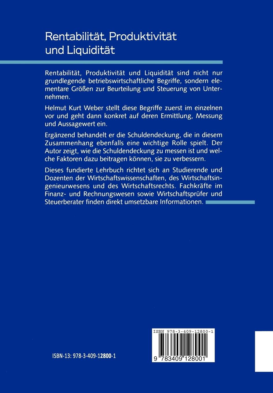 Rückseitencover Rentabilität, Produktivität und Liquidität