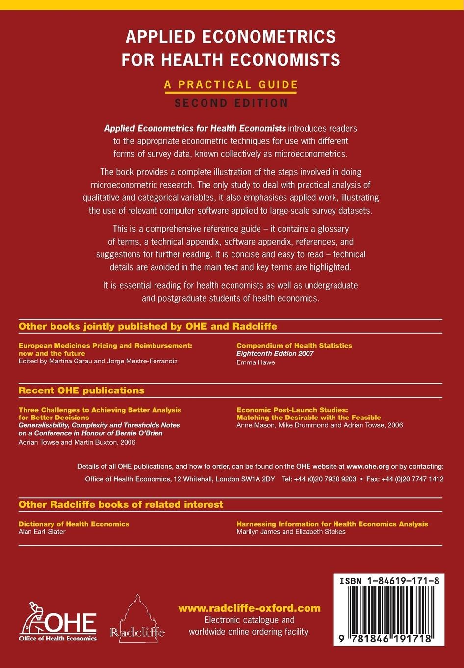 Rückseitencover Applied Econometrics for Health Economists