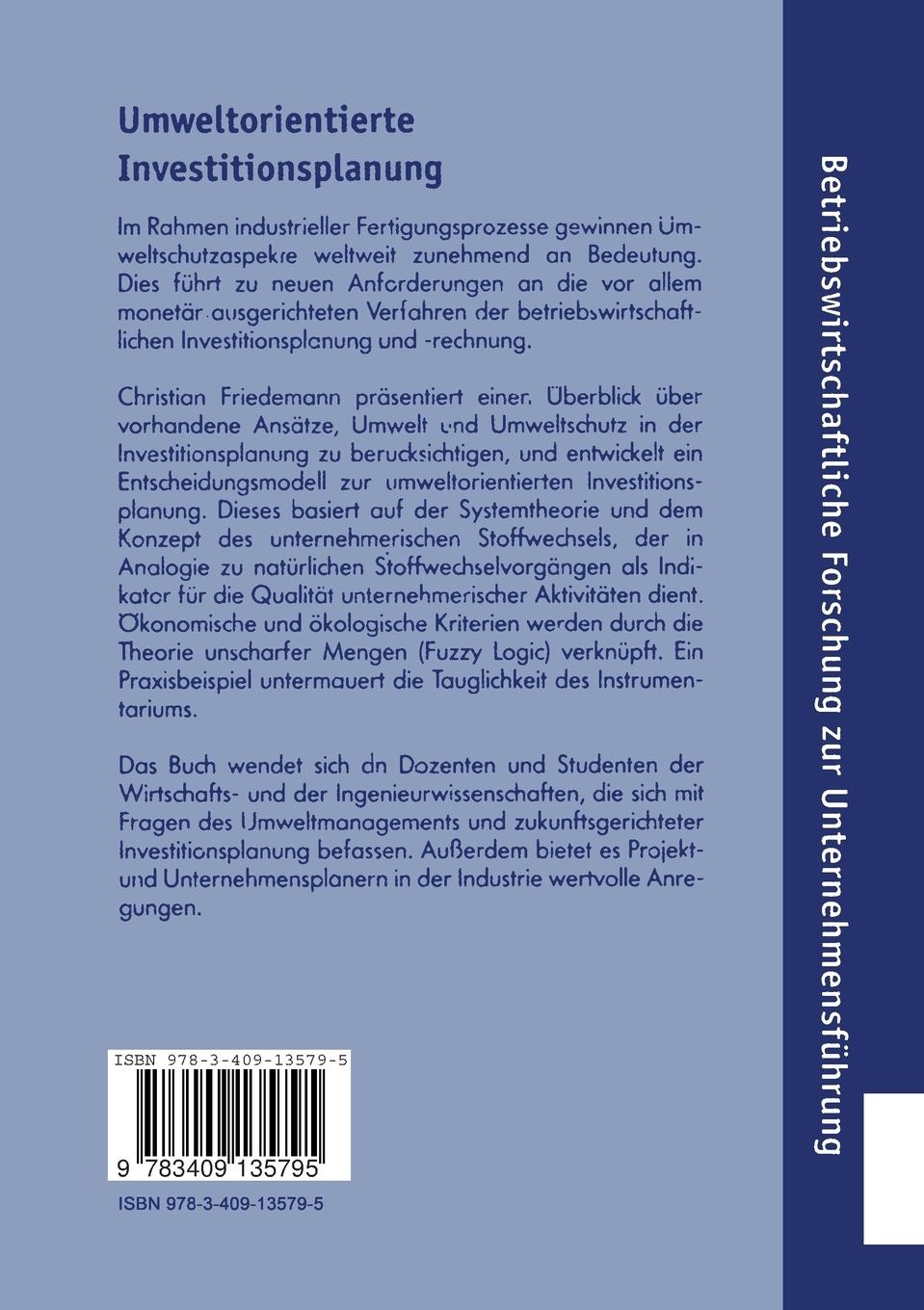 Rückseitencover Umweltorientierte Investitionsplanung