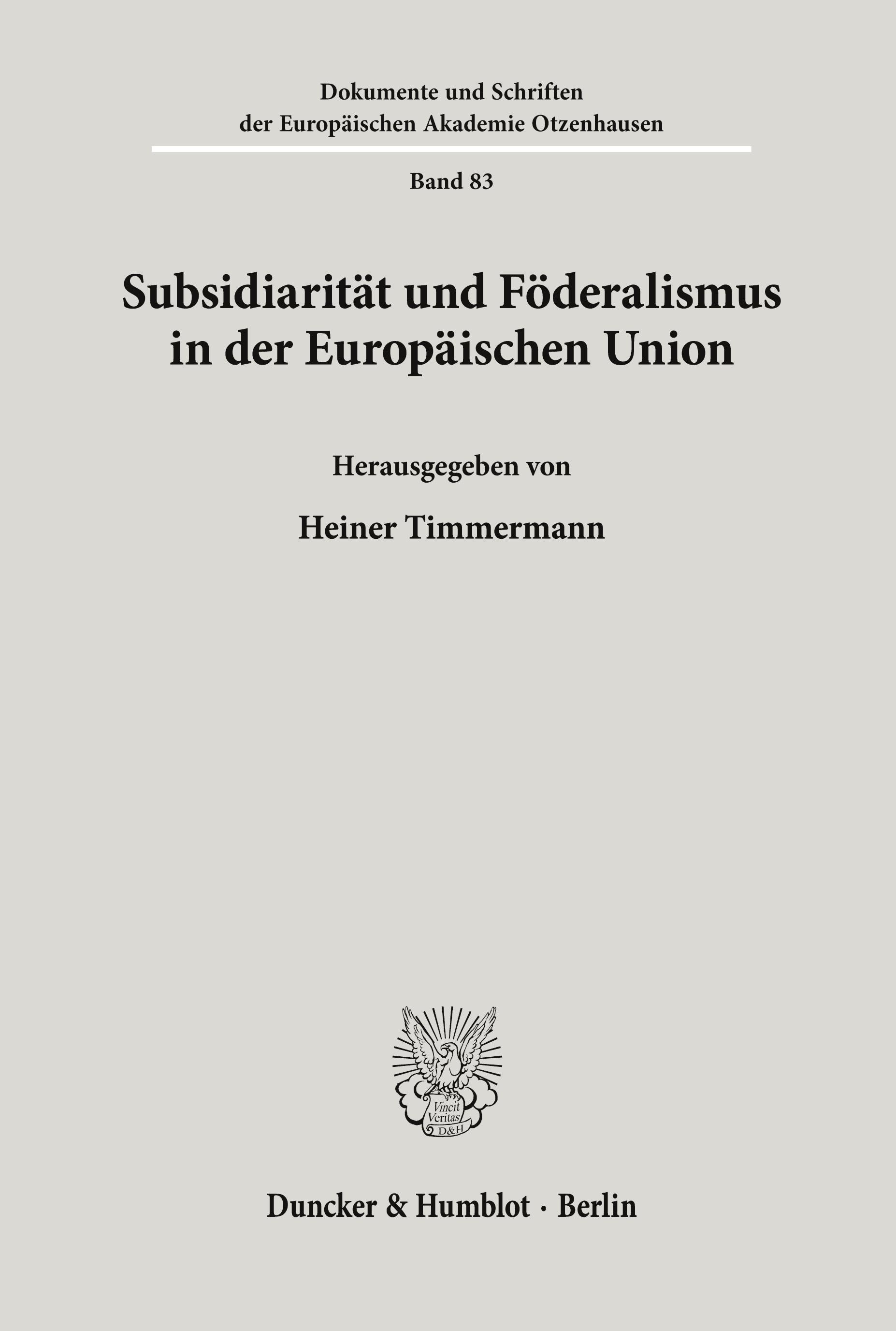 Vorderes Coverbild Subsidiarität und Föderalismus in der Europäischen Union.