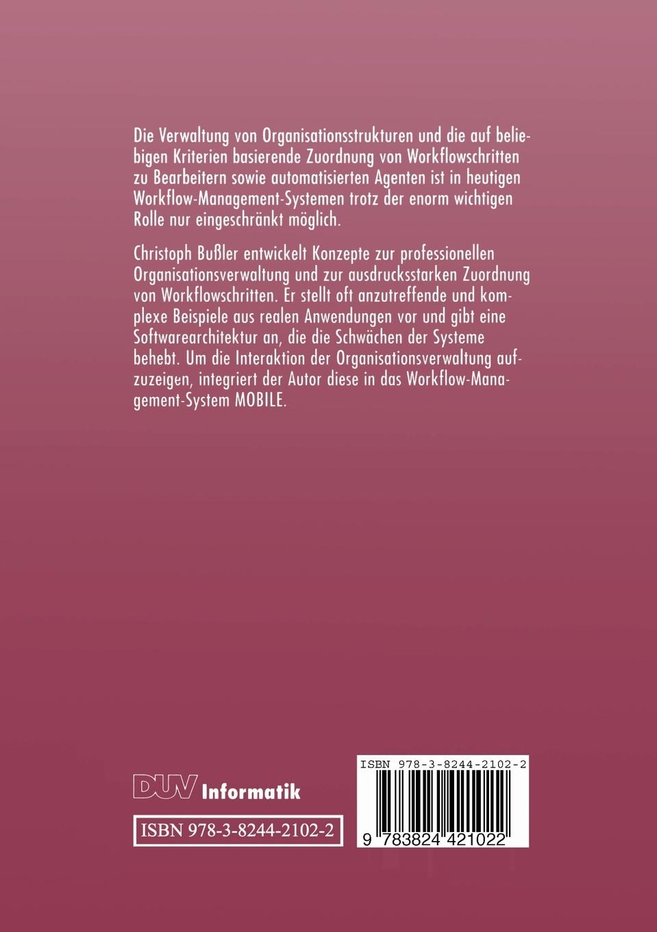 Rückseitencover Organisationsverwaltung in Workflow-Management-Systemen