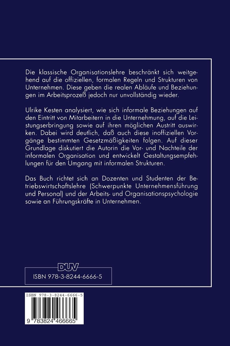 Rückseitencover Informale Organisation und Mitarbeiter-Lebenszyklus