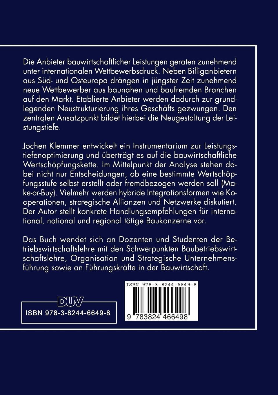 Rückseitencover Neustrukturierung bauwirtschaftlicher Wertschöpfungsketten