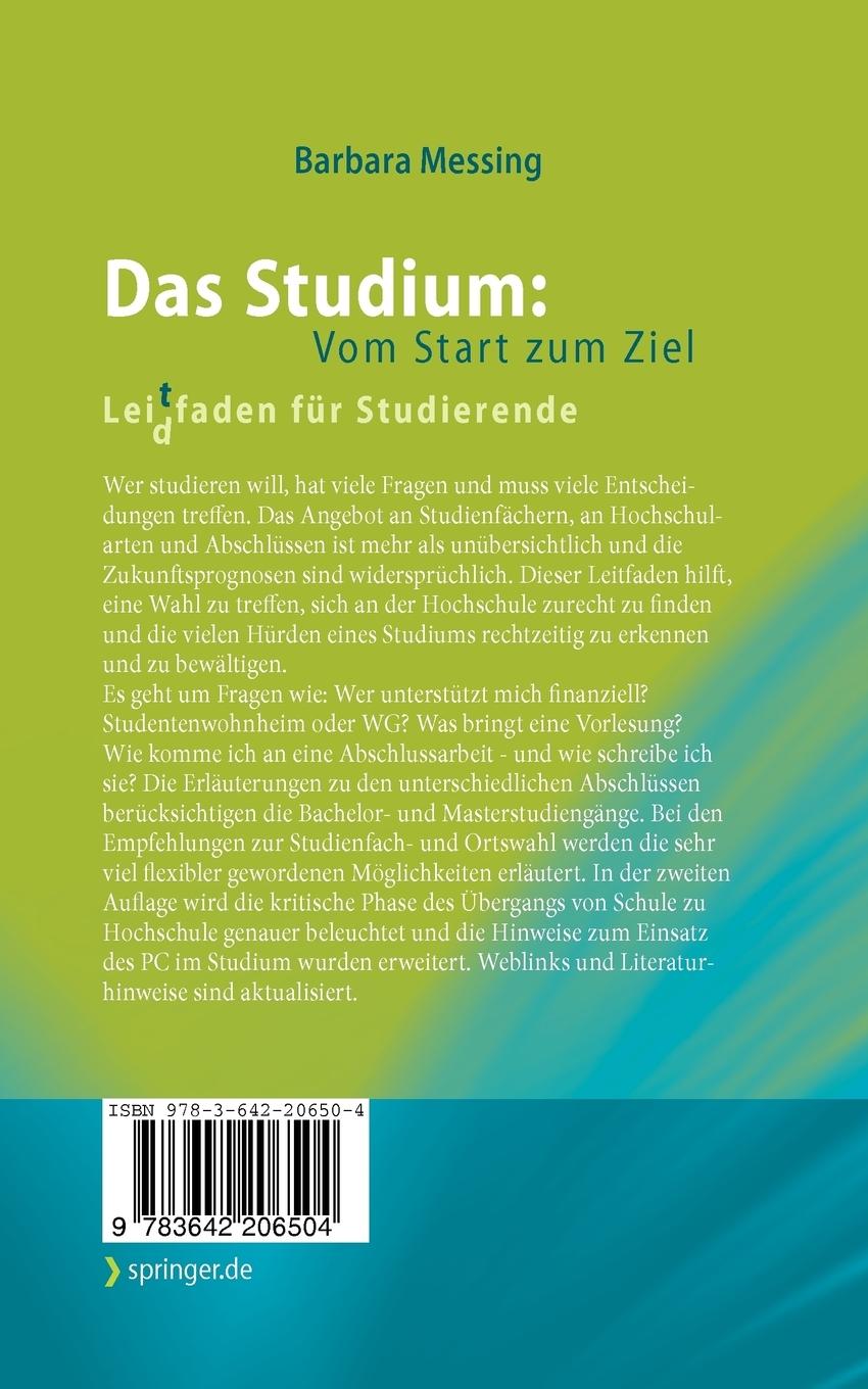 Rückseitencover Das Studium: Vom Start zum Ziel
