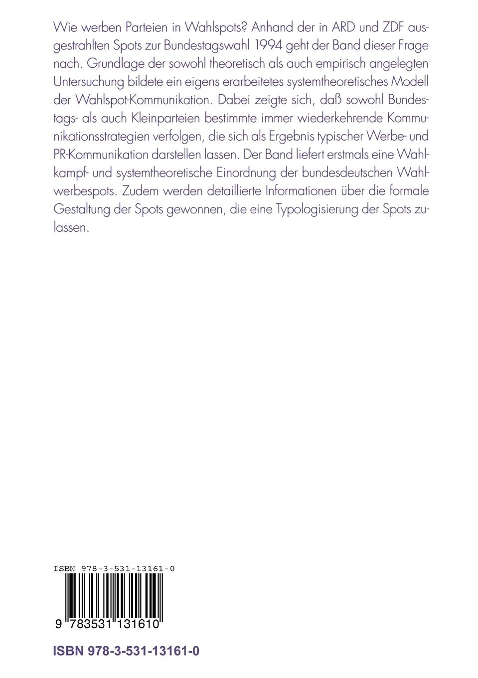 Rückseitencover Parteienkommunikation in Wahlwerbespots