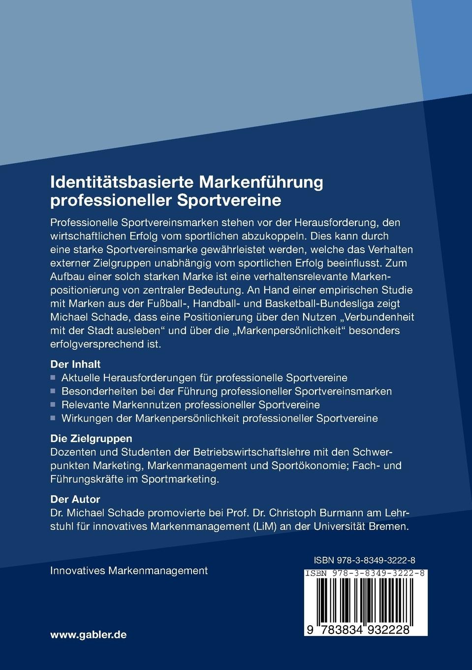 Rückseitencover Identitätsbasierte Markenführung professioneller Sportvereine